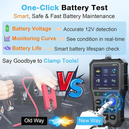 AMTIFO OBD2 Scanner with Battery Tester - Check Engine Light & Emissions Readiness, Plug & Play, Battery Health, Real-Time Date, Car Code Reader, Support All OBD II Vehicles