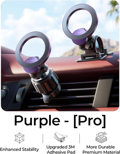 LISEN for MagSafe Car Mount,Car Accessories for Women Men [2025 Ultra] Magnetic Phone Holder for Car 360 Dashboard Vent Phone Mount for Car Organization iPhone 16 15 14 13 12 Pro Plus Mini,Purple