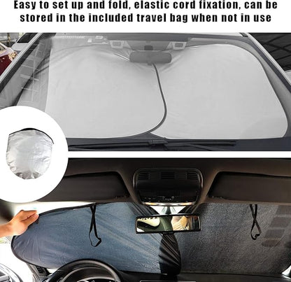 Kewucn 2 PCS Windshield Sun Shade Reflective Fabric, Foldable Auto Front Window Sunshade Protection, 99% UV Rays and Sun Heat Blocker and Keeps Vehicle Cool, Car Accessories (33"×36", Silver)