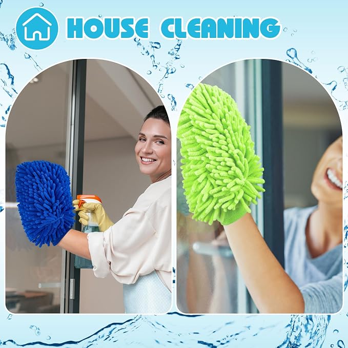 Toulite 16 Pcs Car Wash Mitt Chenille Microfiber Wash Mitt Double Sided Glove Cleaning Drying Mitts (7.48 x 10.24 Inch,Royal Blue,Green)