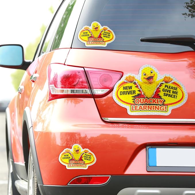 3 Pcs Reflective Student Driver Magnet and Stickers Set - Funny Animal New Driver Safety Signs for Car, Waterproof & Weatherproof High Visibility Vehicle Bumper Decals, Magnet + Stickers (Duck)