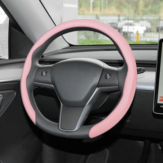 Frani Nappa Leather Steering Wheel Cover,Universal Fit 15 Inch-Premium Non-Slip Breathable Comfort Grip for Cars Trucks SUVs,Anti-Slip Durable Interior Upgrade Light Pink
