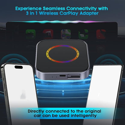 Yunseity AI Box Wireless Auto Adapter, 2 in 1 Wireless Adapter, Seamless Wireless Experience, Double APP Functionality, for Cars with Wired CarPlayAndroid Auto.