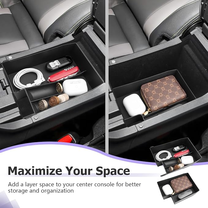 LUWU Outback 2020-2025/Legacy 2020-2025 Accessories Compatible with Subaru Outback/Legacy Center Console Organizer Armrest Console Storage Box Insert Tray ABS Material Black Coin Container 2-Pack