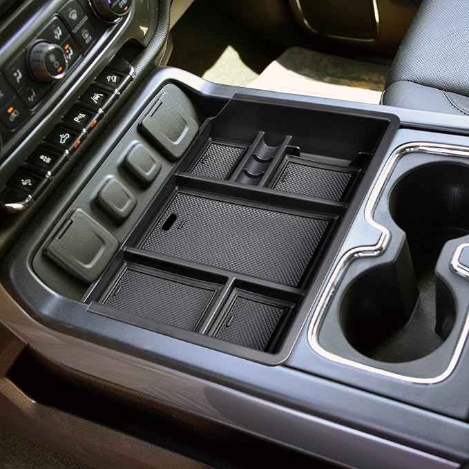 EDBETOS Center Console Organizer Tray Compatible with 2014-2018 Chevy Silverado/GMC Sierra 1500 Accessories 2015-2019 Silverado/Sierra 2500HD/3500HD Compartment Storage,Full Console w/Bucket Seat ONLY