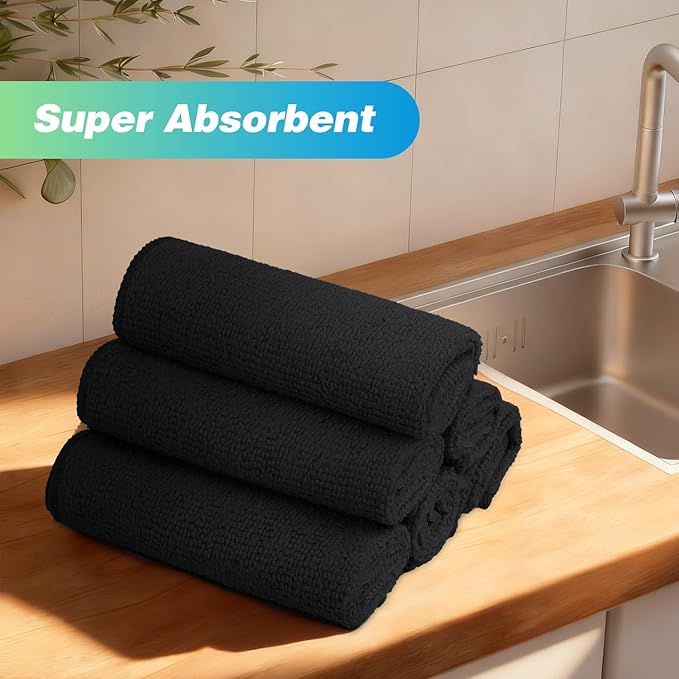 HOMEXCEL Black Microfiber Cleaning Cloth, 24 Pack Absorbent Cleaning Rags, Lint-Free, Streak-Free Cleaning Towels for Car Kitchen House, 12"X11"