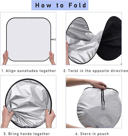 Ziciner 2 PCS Car Windshield Sun Shade, Auto Sun Heat and UV Rays Blocker, 28"×31" Foldable Automotive Front Window Sunshade Protector, Universal Vehicle Interior Accessories (Red Flag-M)