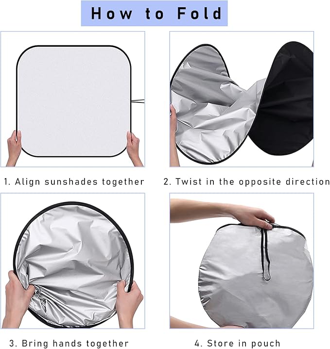 Ziciner 2 PCS Car Windshield Sun Shade, Auto Sun Heat and UV Rays Blocker, 28"×31" Foldable Automotive Front Window Sunshade Protector, Universal Vehicle Interior Accessories (Black Flag-M)