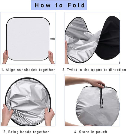 Ziciner 2 PCS Car Windshield Sun Shade, Auto Sun Heat and UV Rays Blocker, 28"×31" Foldable Automotive Front Window Sunshade Protector, Universal Vehicle Interior Accessories (Black Flag-M)