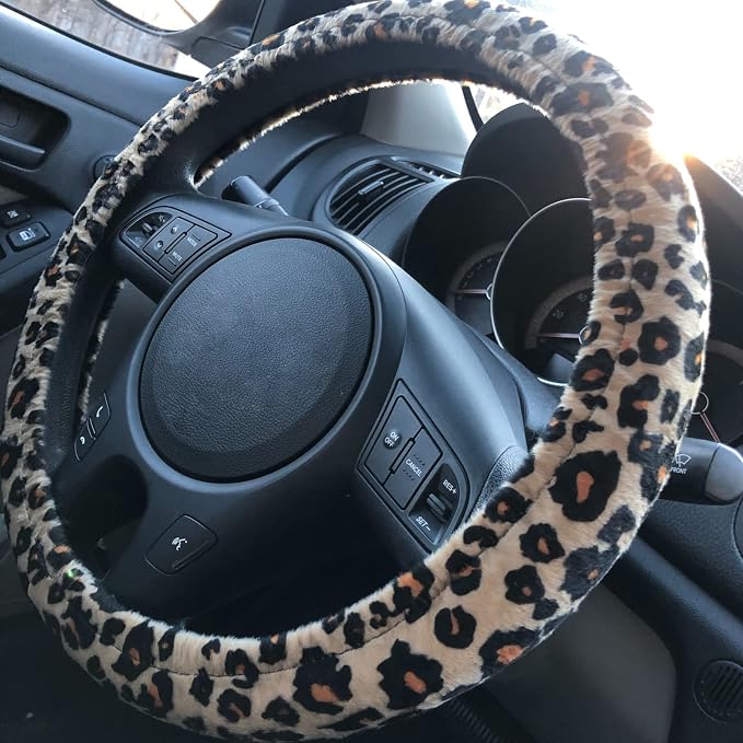 AUTOFAN Leopard Car Seat Covers Full Set with Steering Wheel Cover 2 Seat Belt Pads, Cheetah Print Seat Covers for Cars for Women,Airbag Compatible,Universal Fits for Cars,SUV,Truck