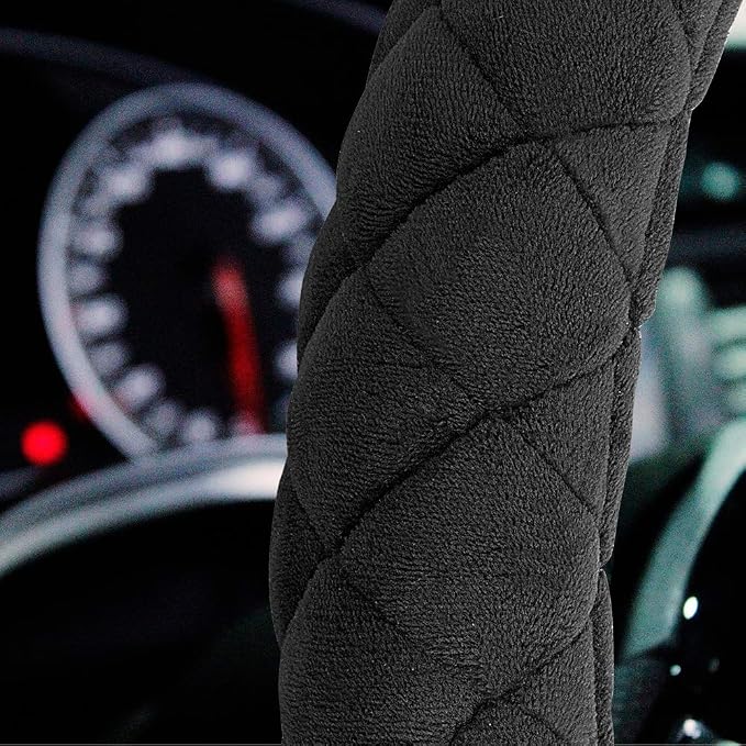 HAOKAY Luxury Fluffy Steering Wheel Cover for Men Women,Soft Warm Short Plush Steering Wheel Cover Black Fuzzy with Universal 14.5-15 Inch