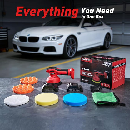 Cordless Car Buffer Polisher kit w/ 2x2000mAh 21V Batteries, 6 Inch Car buffer Waxer Kit w/ 6 Variable Speed & Extra Attachments, Polisher for Car Detailing,Boat Sanding,Scratch Removing
