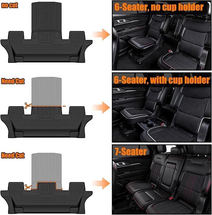 Auxko All Weather Floor Mats Cargo Mat with Backrest Mat for Ford Explorer 6&7 Seater 2020-2026 TPE Liners Accessories Guard Odorless Anti-Slip Floor & Trunk Liner with Back Seat Protectors