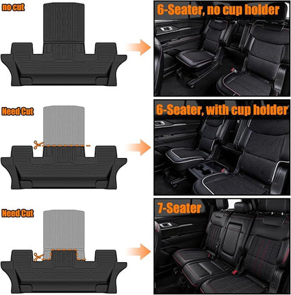 Auxko All Weather Floor Mats Cargo Mat with Backrest Mat for Ford Explorer 6&7 Seater 2020-2026 TPE Liners Accessories Guard Odorless Anti-Slip Floor & Trunk Liner with Back Seat Protectors