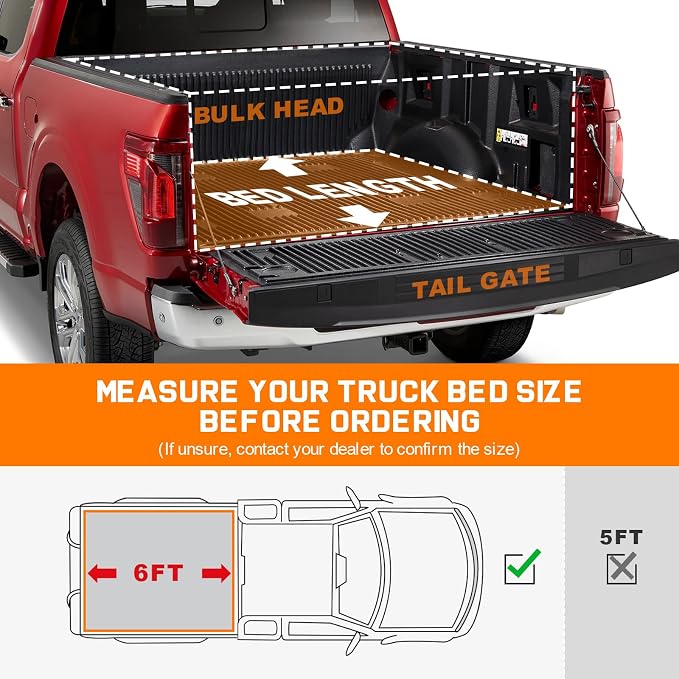 RHOBRA Soft Roll-Up Truck Bed Tonneau Cover Compatible with 2016-2023 Toyota Tacoma 6ft Bed (Excl. Trail Edition) | 26.5oz Heavy-Duty Vinyl | Weather Resistant Bed Cover for Pickup Truck | No-Drill