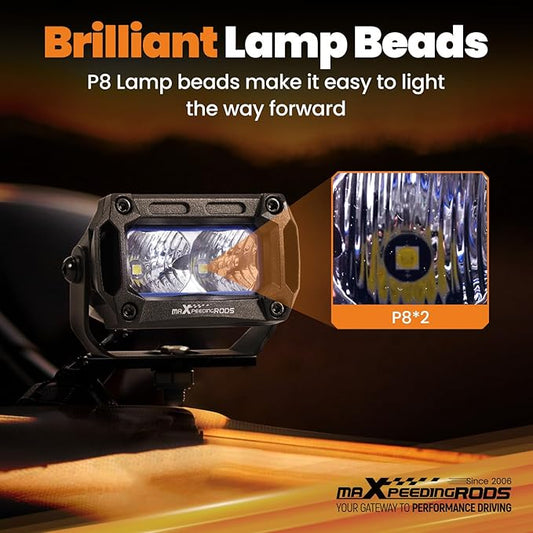 maXpeedingrods 2X 3.3 Inch LED Offroad Pod Lights, 2000LM Light Bar White Flood, IP67 Ditch Lights with Wiring Harness for Jeep Ford Truck Pickup ATV UTV Motorcycles Tractor