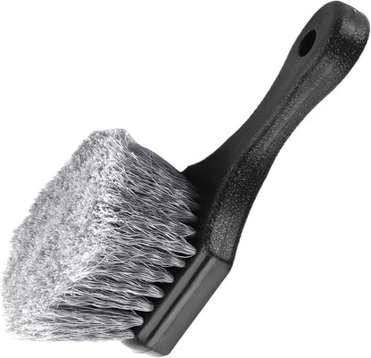 Wheel & Tire Brush for Car Rim, Soft Bristle Cleaning Brush Releases Dirt Road Grime with Short Handle, Easy Scrubbing Detailing Wheel Cleaner for Truck SUV RV Motorcycle