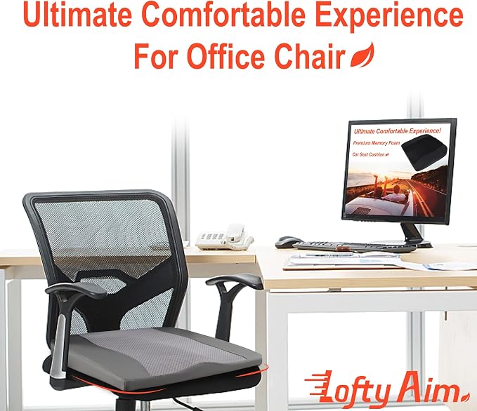 Lofty Aim Car Seat Cushion, Comfort Memory Foam Car Cushions for Driving - Sciatica & Lower Back Pain Relief, Driver Seat Pillow for Auto, Office Chair, Wheelchair - Dark Grey