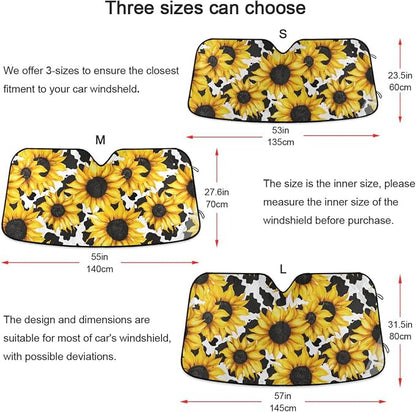 Cars Front Sun Shade Windshield,Foldable Reflective Sun Visor Sunflower Cow Print Pattern Windshield Sunshade Cover,Blocks UV Ray Sun Protect Interior Keep Cool,57" x 31.5 "Inches