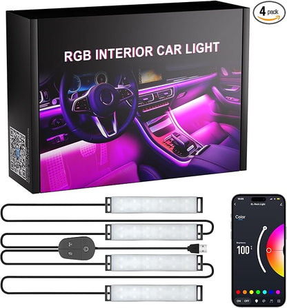 Honalia Car LED Lights Interior, RGB Ambient Lighting Car with DIY Mode and Music Mode, 2 Lines Design Inside Car Lights for Trucks SUVs, DC 5V