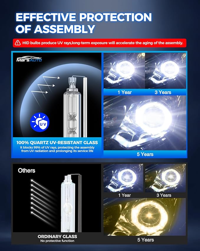 Marsauto D3S HID Bulbs, 6000K Cold White, Xenon D3S HID Bulb, 3500 Hours Longevity, Waterproof Design, 5 Minutes Installation, Pack of 2