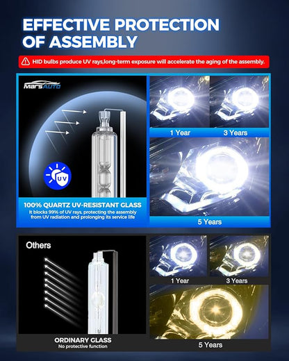 Marsauto D3S HID Bulbs, 6000K Cold White, Xenon D3S HID Bulb, 3500 Hours Longevity, Waterproof Design, 5 Minutes Installation, Pack of 2