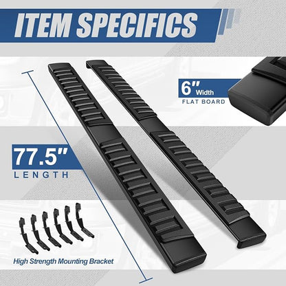 Auto Dynasty Running Boards Compatible with 2007-2019 Chevrolet Silverado GMC Sierra 1500 2500HD 3500HD Extended Cab, Stainless Steel Side Step Rail Nerf Bars, 6.3" Step Bars, Black Powder Coated
