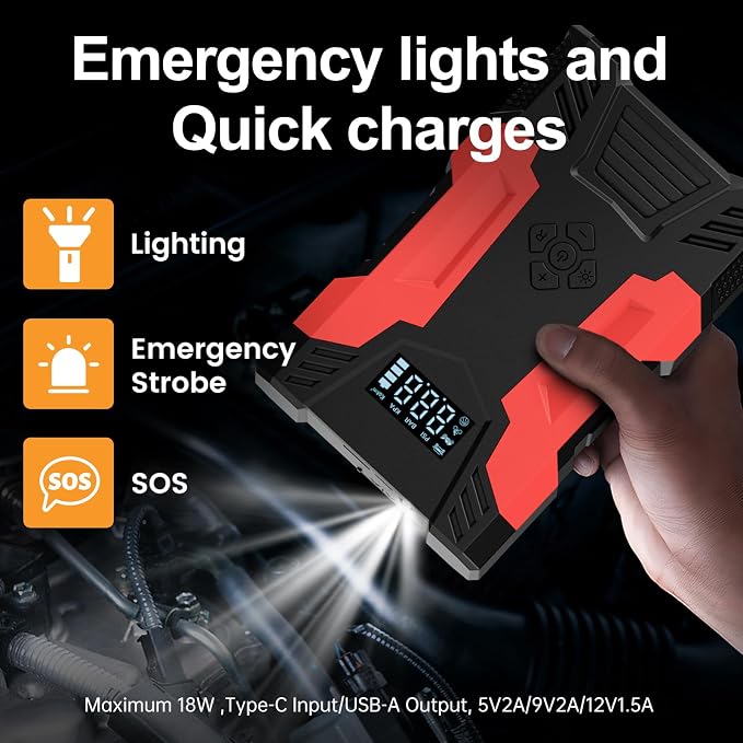 Portable Car Jump Starter with Air Compressor, 3000A Car Battery Booster (9.0L Gas/6.5L Diesel) with 150PSI Auto-Shutoff Tire Inflator, 12V Supersafe Lithium Jump Box Car Battery Jumper Starter