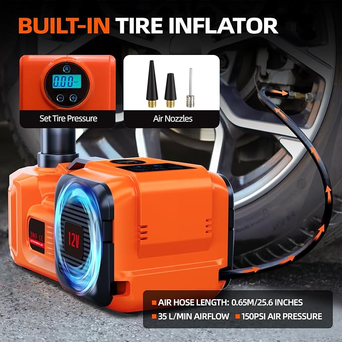 Car Jack Electric Hydraulic Jack Kit 5Ton 155-450mm LCD Display Lift Inflator LED Light Impact Wrench 12V Portable Outdoor Home Emergency Tire Change Roadside Rescue Set