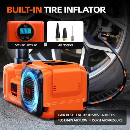 Car Jack Electric Hydraulic Jack Kit 5Ton 155-450mm LCD Display Lift Inflator LED Light Impact Wrench 12V Portable Outdoor Home Emergency Tire Change Roadside Rescue Set