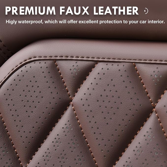 Coverado Front Seat Covers, Car Seat Covers Front Seats, Luxury Faux Leather Seat Covers for Cars, Car Seat Protector Waterproof, Automotive Driver Seat Cover Universal Fit for Most Cars, Brown