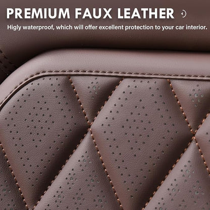 Coverado Front Seat Covers, Car Seat Covers Front Seats, Luxury Faux Leather Seat Covers for Cars, Car Seat Protector Waterproof, Automotive Driver Seat Cover Universal Fit for Most Cars, Brown