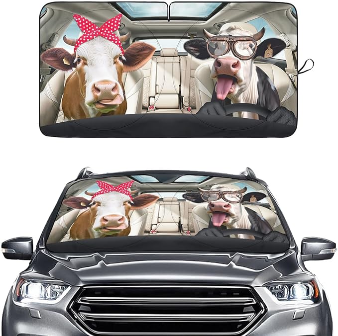 GENANY Cute Cow Couple Funny Windshield Sun Shade for Car SUV Truck (55x29 Inches), Automobile Sunshade, Protector Blocks UV, Car Accessories