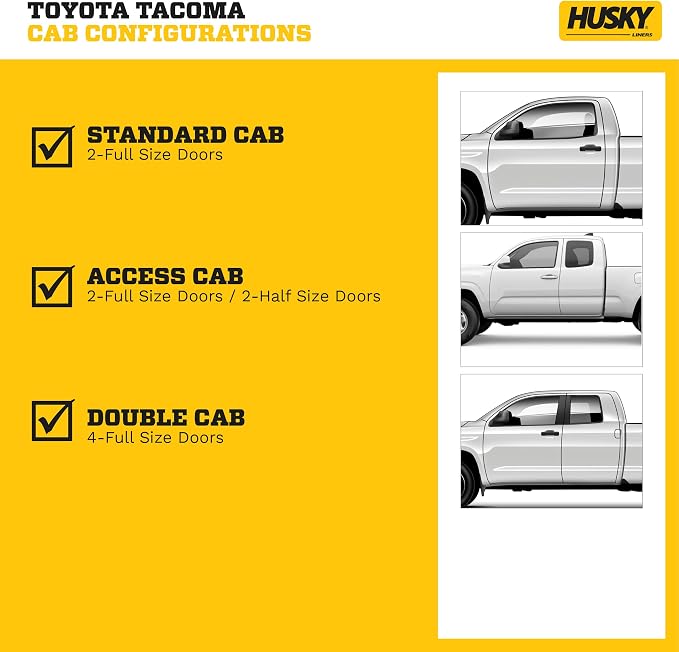 Husky Liners Weatherbeater, Grey - Custom Fit for 2005-2015 Toyota Tacoma Double/Access/Standard Cab Front Liners, 33x23x4 inches, Thermoplastic Olefin (TPO), Made in USA
