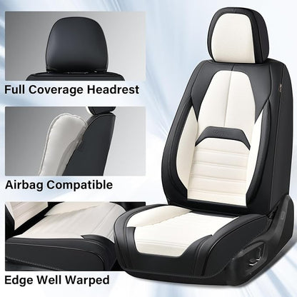 Coverado Car Seat Covers Full Set, Seat Covers for Cars, Automotive Seat Covers, Waterproof Nappa Leather Front Seats and Back Car Seat Protector, Universal Fit for Most Cars SUV Trucks,Black&White