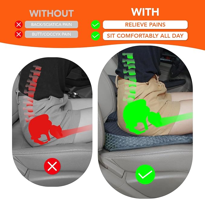 Lofty Aim Car Seat Cushion, Comfort Memory Foam Car Cushions for Driving (Gray)