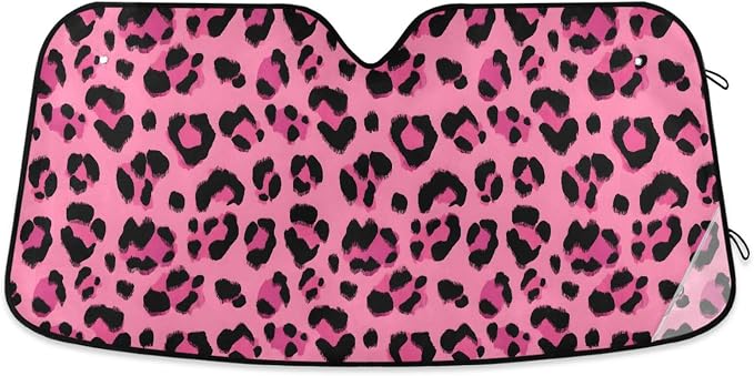 Hot Pink Black Leopard Print Windshield Sun Shade for Car Auto SUV Truck Foldable Front Window Sunshade Sun Visor Protector Block UV Rays Reflect Heat, 55" x 28"