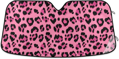 Hot Pink Black Leopard Print Windshield Sun Shade for Car Auto SUV Truck Foldable Front Window Sunshade Sun Visor Protector Block UV Rays Reflect Heat, 55" x 28"