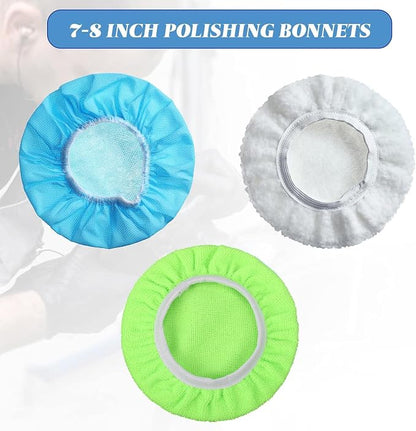 Mudder 20 Pieces Car Orbital Buffer Polisher Pad Bonnet Microfiber Max Bonnet Polishing Buffing Pad Cover (Fluorescent Green,7-8 Inches)
