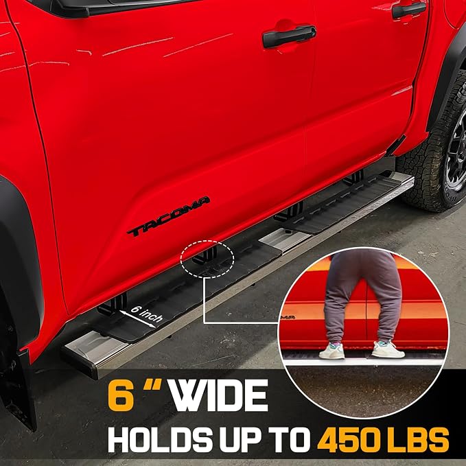 COMNOVA 6 Inch Running Boards for 2024-2026 Toyota Tacoma Double Cab with 4 Full-Size Doors. Side Steps Running Boards for Toyota Tacoma Made with Stainless Steel.