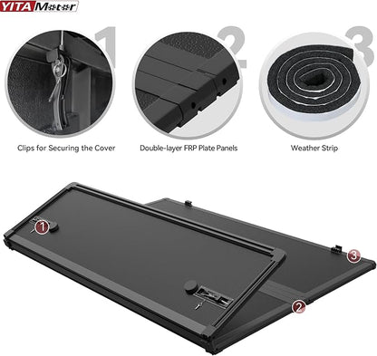 YITAMOTOR FRP Hard Tri-Fold Truck Bed Tonneau Cover Compatible with Dodge Ram 1500 2009-2024 (19-24 Classic ONLY), 5.7 ft Bed Without Rambox