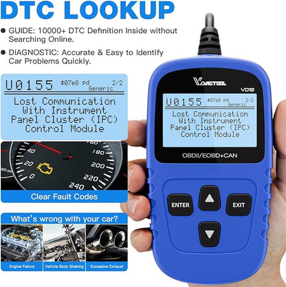 VDIAGTOOL VD10 OBD2 Scanner Code Reader Car Diagnostic Tool Engine Fault Code Reader for Turn Off CEL with Freeze Frame/I/M Readiness for All OBDII Protocol Cars, OBD2 Scanner Diagnostic Tool