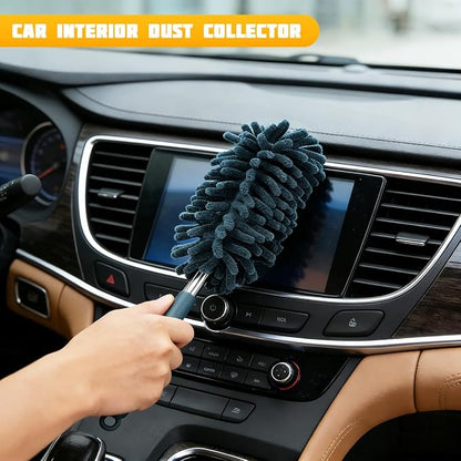 Zpana 2PCS Car Interior Duster with Extension Pole, Soft Chenille Retractable Washable Dash Detailing Cleaner, Auto Window Cleaning Brush Duster for Interior Exterior, Universal Fit (Blue)
