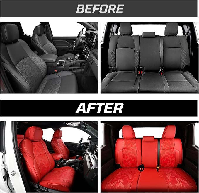Fit for Tacoma 2024-2026 Car Seat Covers,Custom Car Seat Covers Full Set-5 Seat Car Seat Protector,Waterproof Comfortable Luxury Leather Seat Covers-Full Coverage Automotive Seat Covers Design(Red)