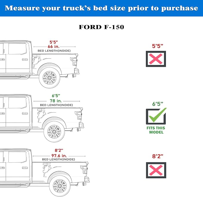Toptiny Soft Roll Up Truck Bed Tonneau Cover |SR017|Fits 2015-2026 Ford F150 6'5" Bed (78")