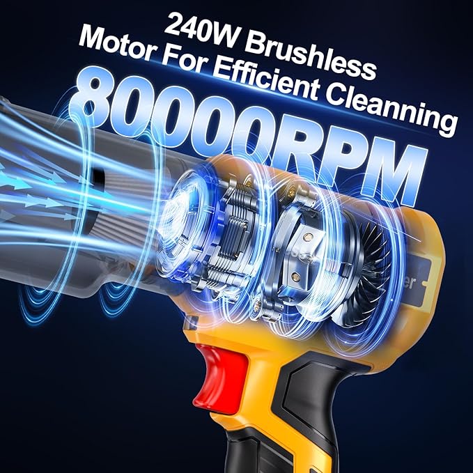 Cordless Handheld Vacuum Cleaner for Dewalt 20V Battery: 3-Speed Modes Portable Vacuum with 20kPa 105AW Powerful Suction for Car, Pet Hair, Home Cleaning (Tool Only)