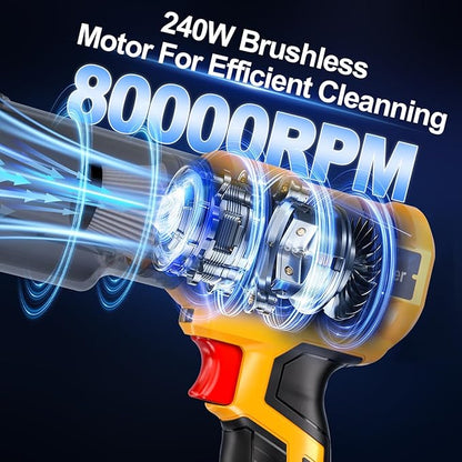 Cordless Handheld Vacuum Cleaner for Dewalt 20V Battery: 3-Speed Modes Portable Vacuum with 20kPa 105AW Powerful Suction for Car, Pet Hair, Home Cleaning (Tool Only)