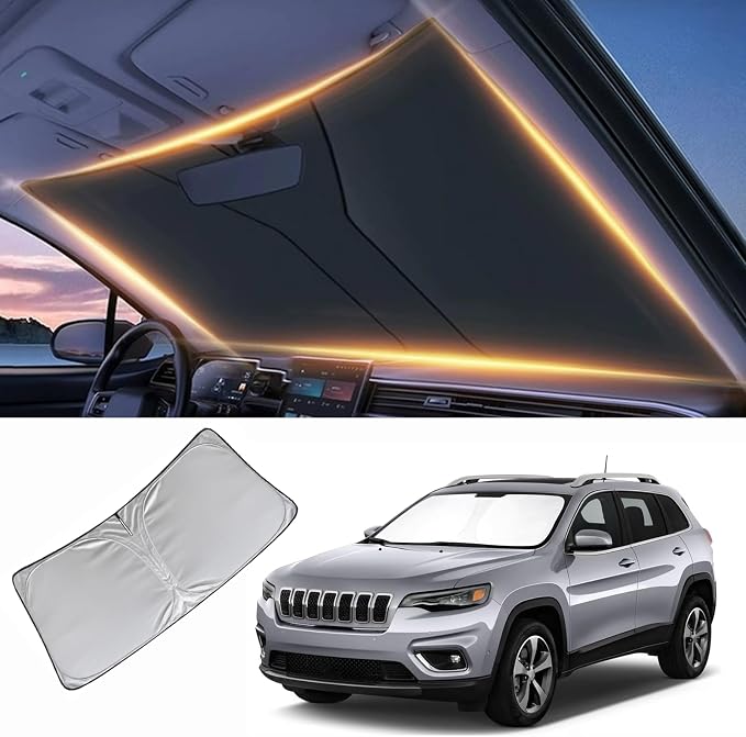 Windshield Sun Shade for Jeep Cherokee Front Window Shades Cover for 2005-2024 2025 2026 Cherokee Windshield Sun Visor Protector Car Accessories
