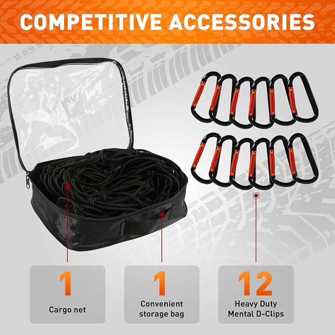 Suu66 Heavy Duty Cargo Net for Pickup Truck Bed - 5' x 7' Stretches to 15' x 21' - Sturdy Latex Bungee Net Mesh - with 12 Metal Carabiners - Truck Bed Accessories for Dodge RAM, Ford, Chevy, Toyota