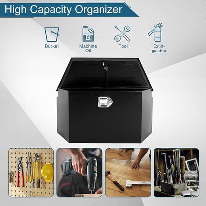 33.2"X13.6"X15.8" Tongue Truck Box Black Heavy Duty Steel Trailer Tongue Box Pick Up Truck Tool Box Storage Organizer w/Lock & Keys